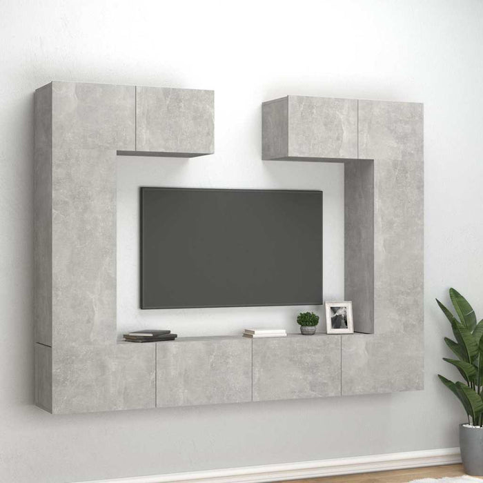 Set dulap TV, 6 piese, gri beton, lemn prelucrat WALTI