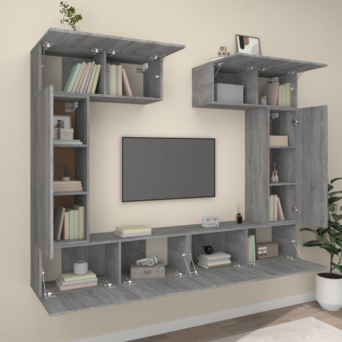 Set dulapuri TV, 6 piese, gri sonoma, lemn prelucrat - WALTI WALTI