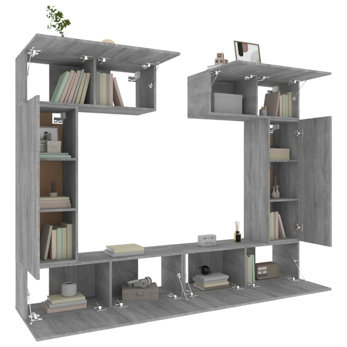 Set dulapuri TV, 6 piese, gri sonoma, lemn prelucrat - WALTI WALTI