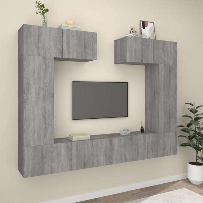 Set dulapuri TV, 6 piese, gri sonoma, lemn prelucrat - WALTI WALTI