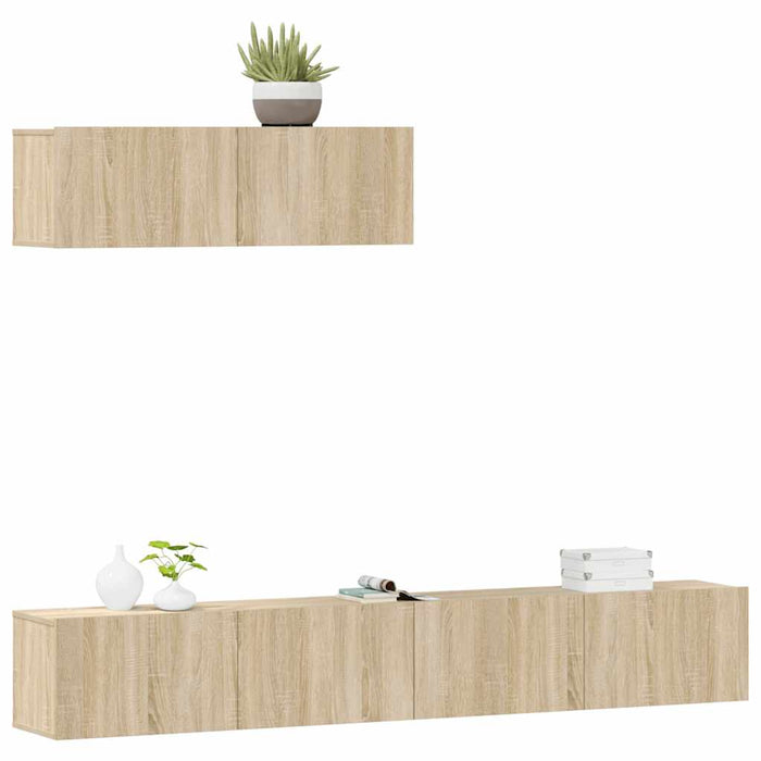 Set dulap TV, 3 piese, stejar sonoma, lemn prelucrat WALTI