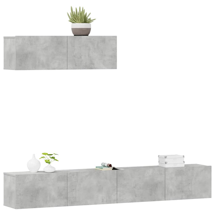 Set dulapuri TV, 3 piese, gri beton, lemn prelucrat WALTI