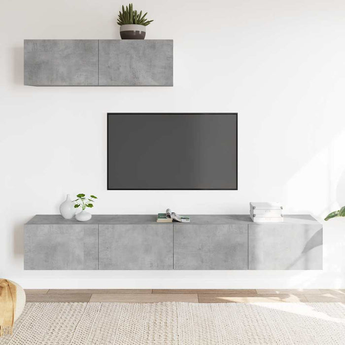 Set dulapuri TV, 3 piese, gri beton, lemn prelucrat WALTI