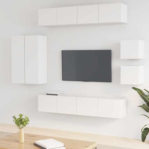 Set dulap TV, 8 piese, alb, lemn prelucrat - WALTI WALTI