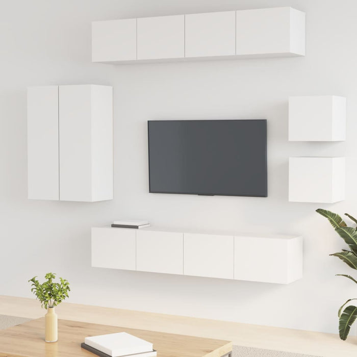 Set dulap TV, 8 piese, alb, lemn prelucrat - WALTI WALTI