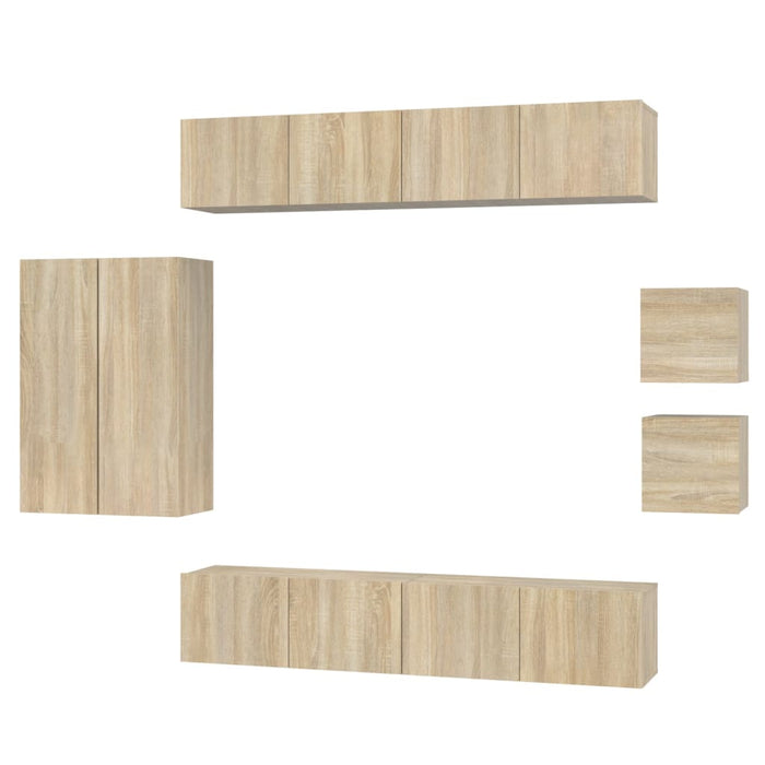 Set dulap TV, 8 piese, stejar sonoma, lemn prelucrat - WALTI WALTI
