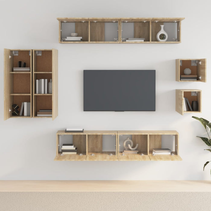 Set dulap TV, 8 piese, stejar sonoma, lemn prelucrat - WALTI WALTI