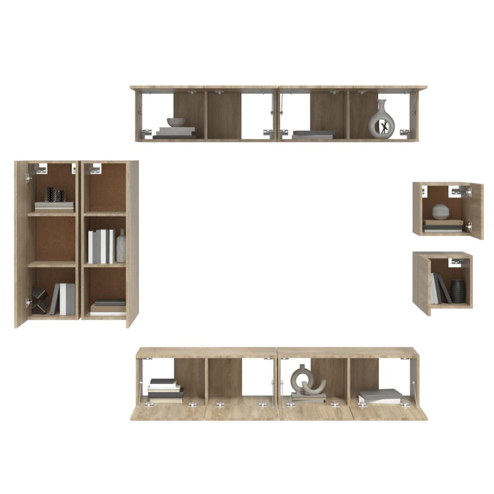 Set dulap TV, 8 piese, stejar sonoma, lemn prelucrat - WALTI WALTI