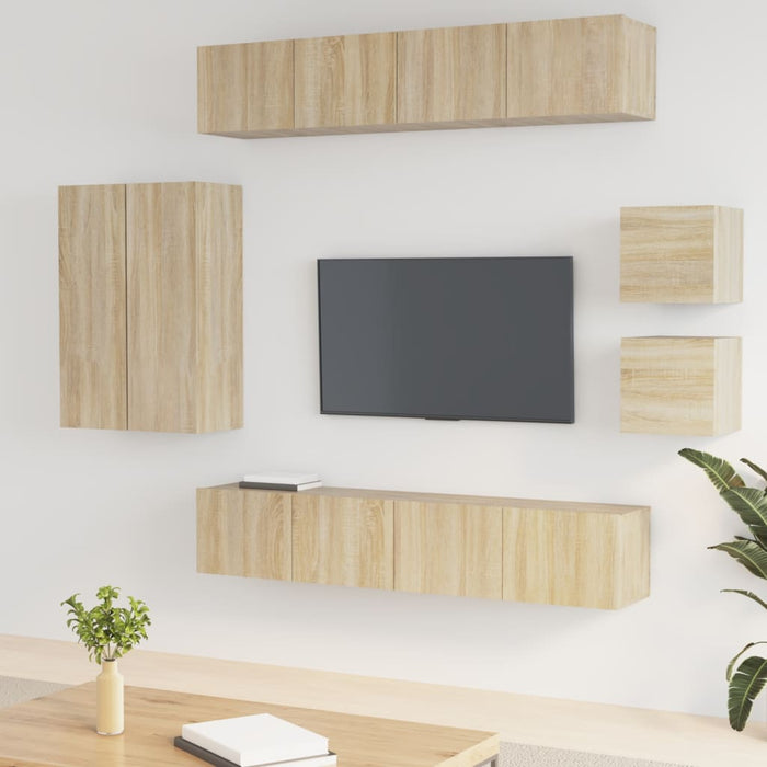 Set dulap TV, 8 piese, stejar sonoma, lemn prelucrat - WALTI WALTI