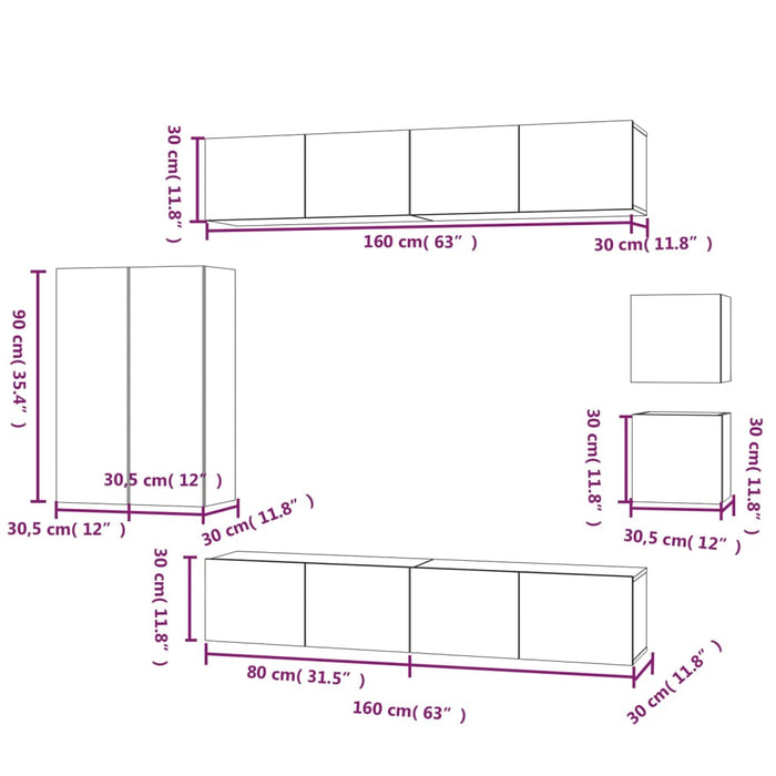 Set dulap TV, 8 piese, gri beton, lemn prelucrat - WALTI WALTI