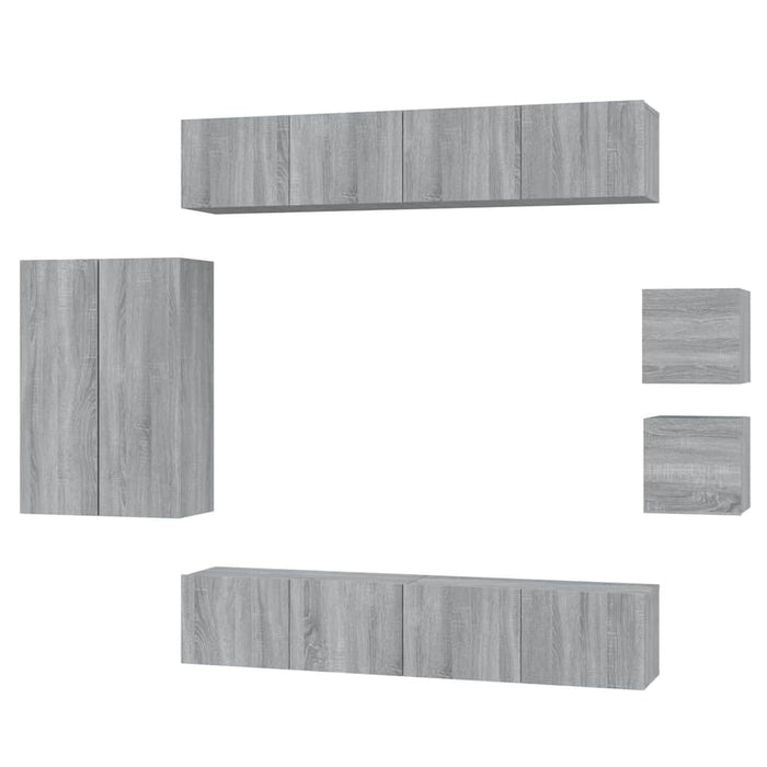 Set dulap TV, 8 piese, gri sonoma, lemn prelucrat WALTI