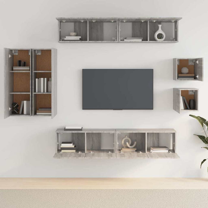 Set dulap TV, 8 piese, gri sonoma, lemn prelucrat WALTI