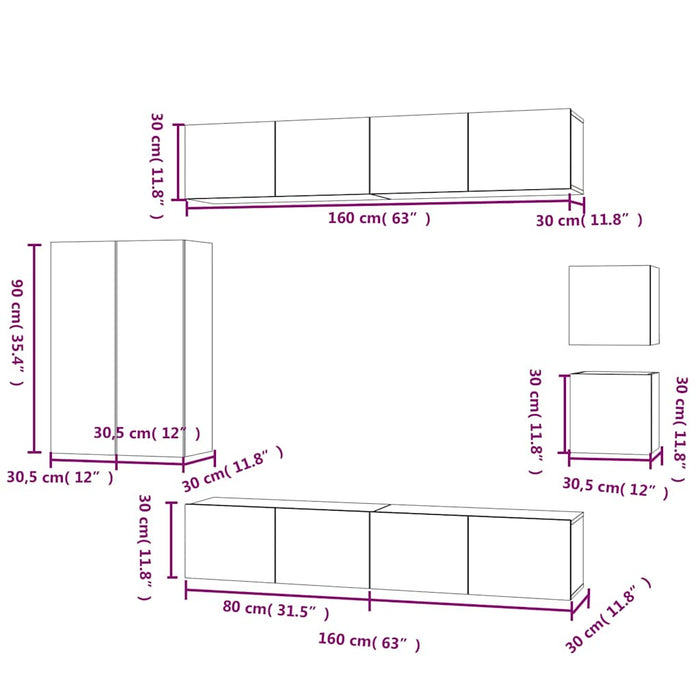Set dulap TV, 8 piese, gri sonoma, lemn prelucrat WALTI