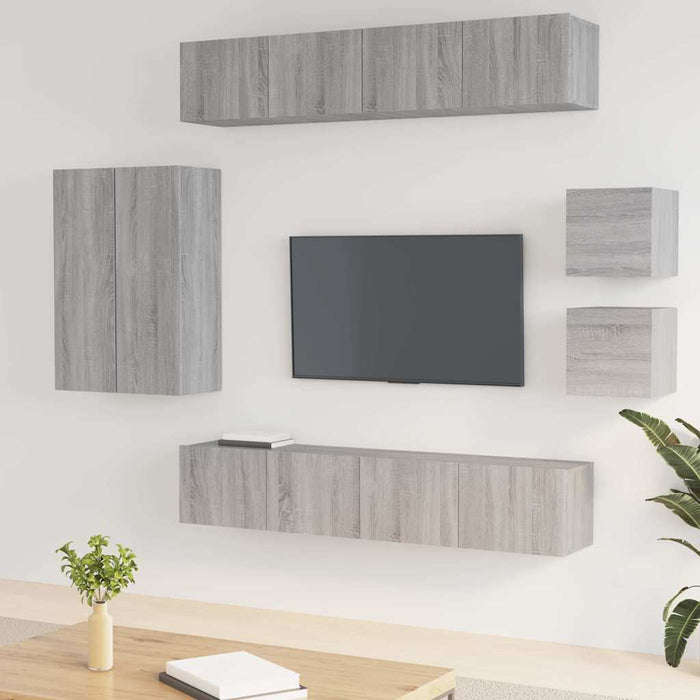 Set dulap TV, 8 piese, gri sonoma, lemn prelucrat WALTI
