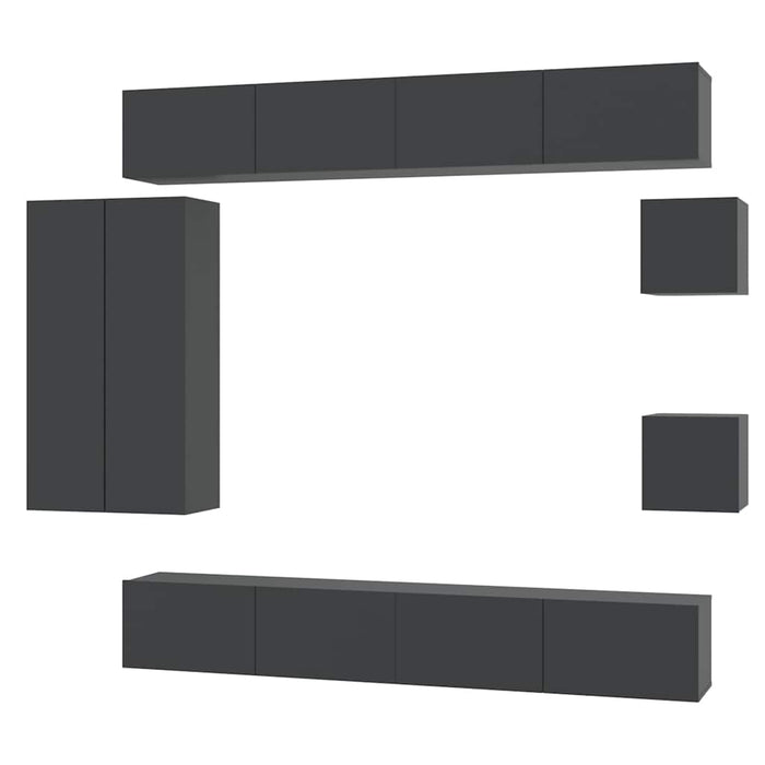 Set dulap TV, 8 piese, negru, lemn prelucrat WALTI