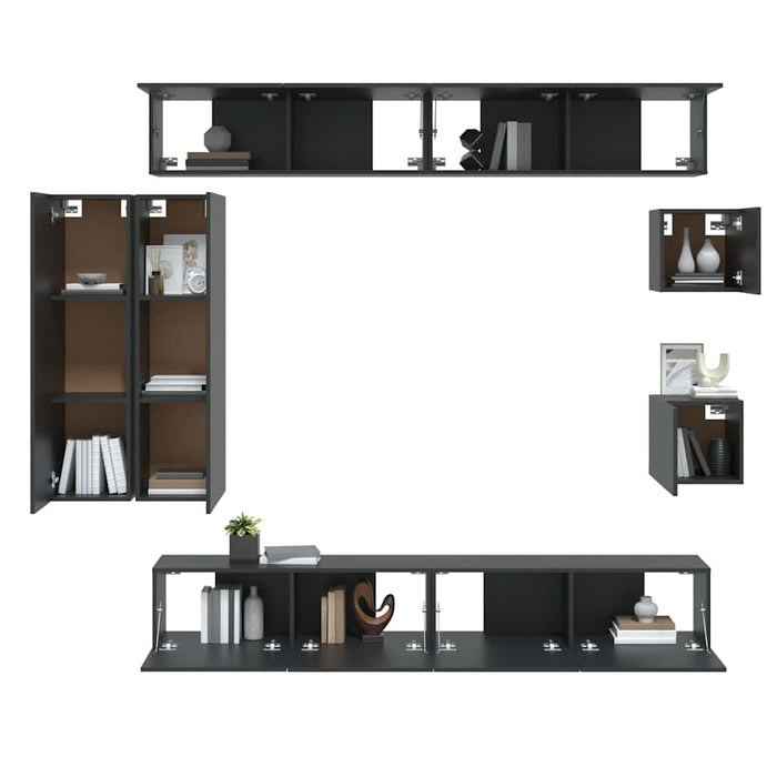 Set dulap TV, 8 piese, negru, lemn prelucrat WALTI