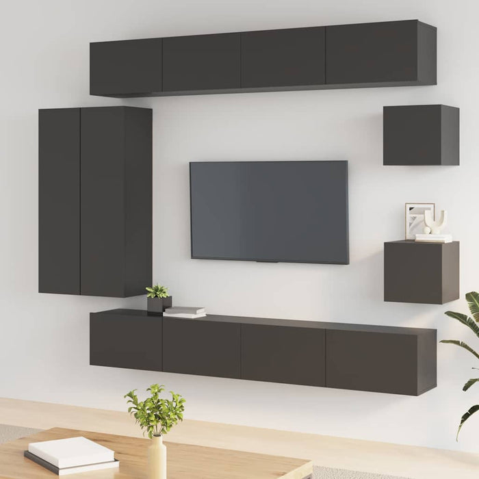 Set dulap TV, 8 piese, negru, lemn prelucrat WALTI