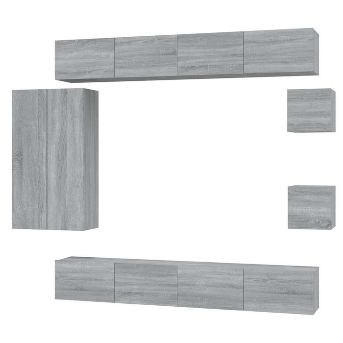 Set dulap TV, 8 piese, gri sonoma, lemn prelucrat WALTI