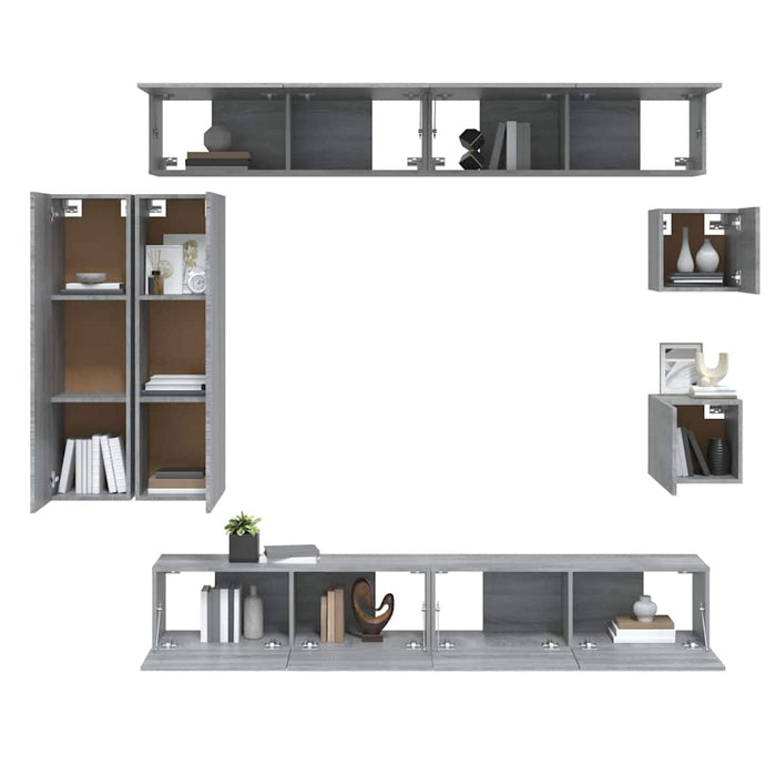 Set dulap TV, 8 piese, gri sonoma, lemn prelucrat WALTI