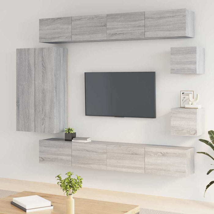 Set dulap TV, 8 piese, gri sonoma, lemn prelucrat WALTI