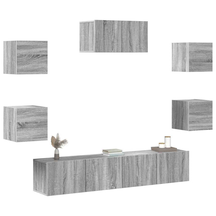 Set comode TV, 7 piese, gri sonoma, lemn compozit WALTI