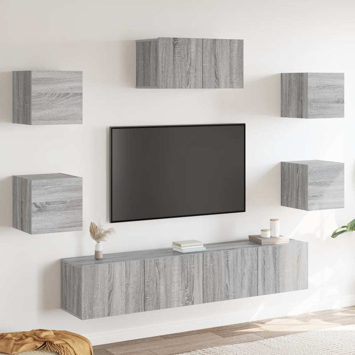 Set comode TV, 7 piese, gri sonoma, lemn compozit WALTI