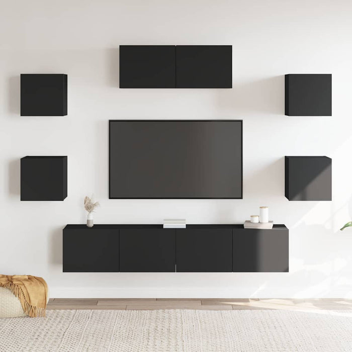 Set dulap TV, 7 piese, negru, lemn prelucrat WALTI