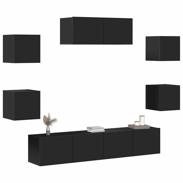 Set dulap TV, 7 piese, negru, lemn prelucrat WALTI