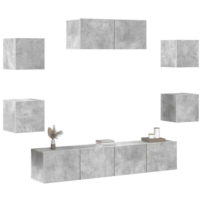 Set dulapuri TV, 7 piese, gri beton, lemn prelucrat - WALTI WALTI