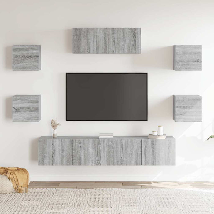Set comode TV, 7 piese, gri sonoma, lemn compozit WALTI