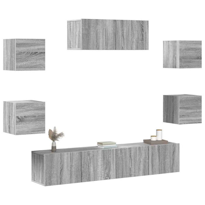 Set comode TV, 7 piese, gri sonoma, lemn compozit WALTI