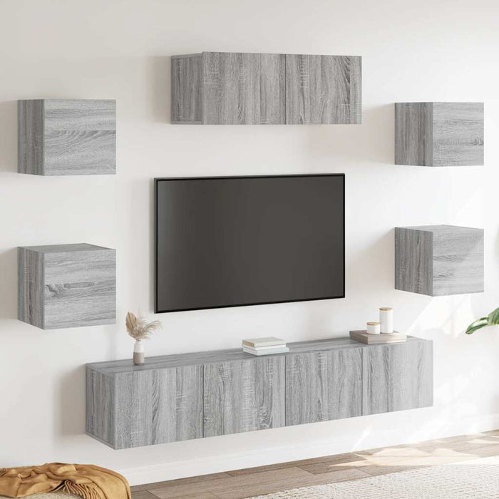 Set comode TV, 7 piese, gri sonoma, lemn compozit WALTI
