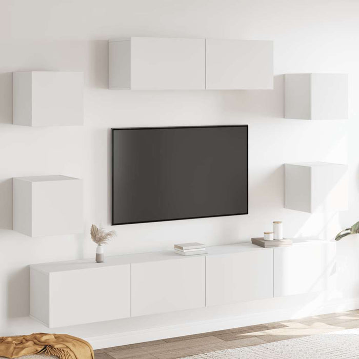 Set dulap TV, 7 piese, alb, lemn prelucrat WALTI