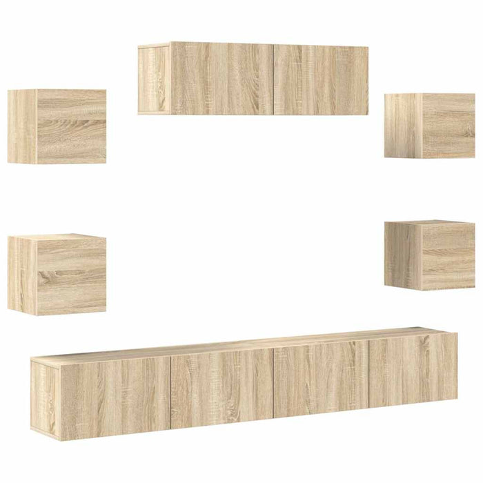 Set dulapuri TV, 7 piese, stejar sonoma, lemn prelucrat WALTI