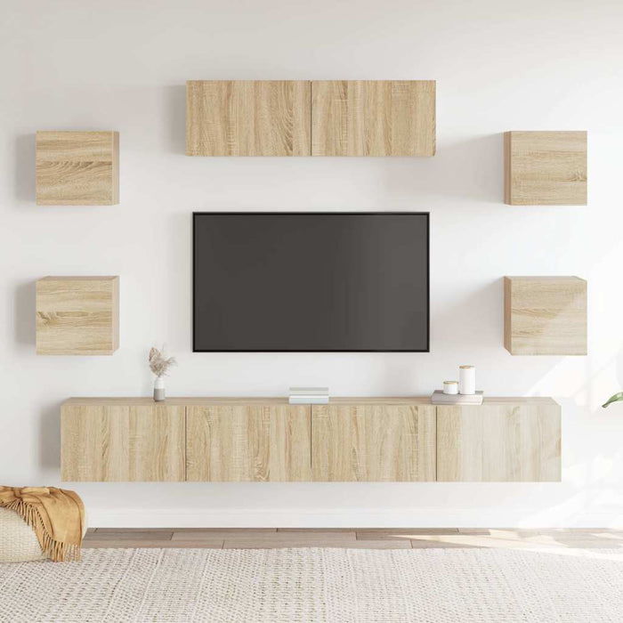 Set dulapuri TV, 7 piese, stejar sonoma, lemn prelucrat WALTI