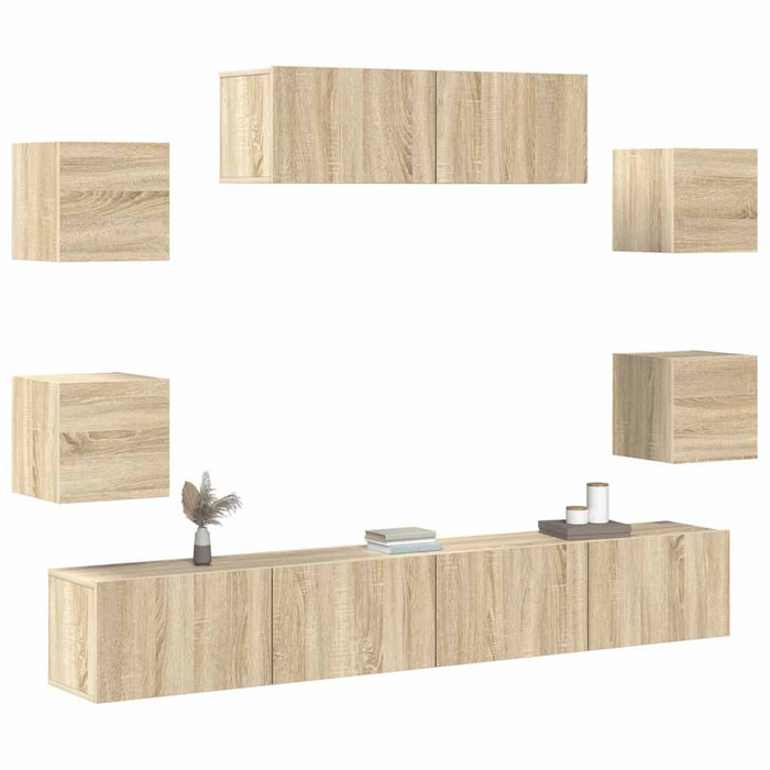 Set dulapuri TV, 7 piese, stejar sonoma, lemn prelucrat WALTI