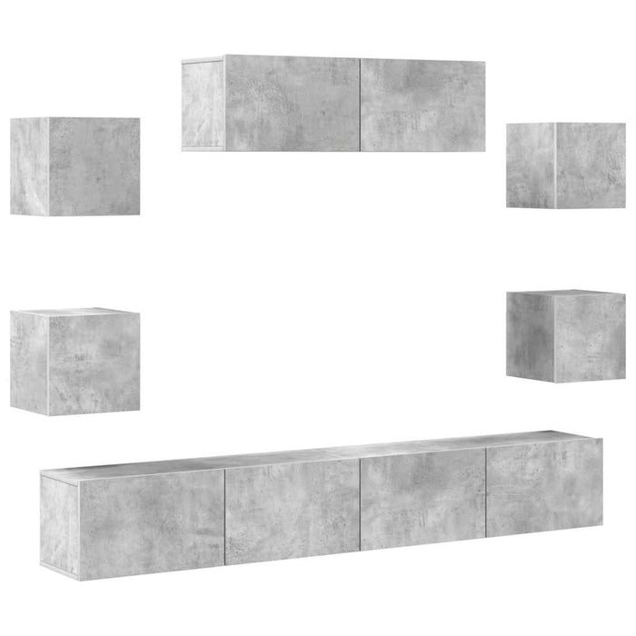 Set dulapuri TV, 7 piese, gri beton, lemn prelucrat - WALTI WALTI