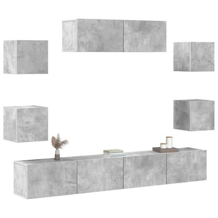 Set dulapuri TV, 7 piese, gri beton, lemn prelucrat - WALTI WALTI