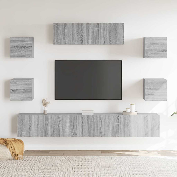 Set comode TV, 7 piese, gri sonoma, lemn compozit WALTI