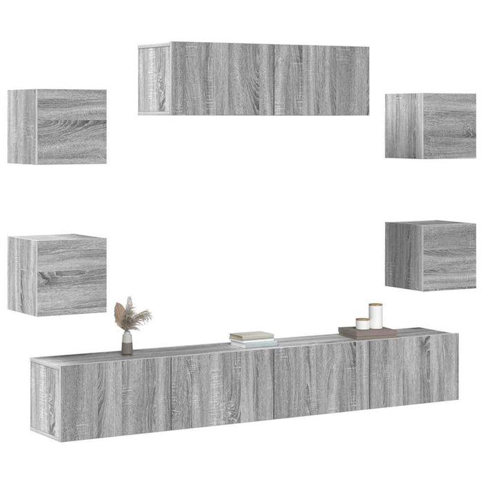 Set comode TV, 7 piese, gri sonoma, lemn compozit WALTI