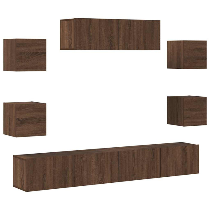 Set comode TV, 7 piese, stejar maro, lemn compozit WALTI