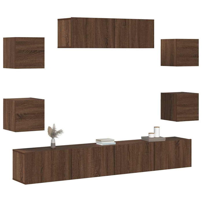 Set comode TV, 7 piese, stejar maro, lemn compozit WALTI