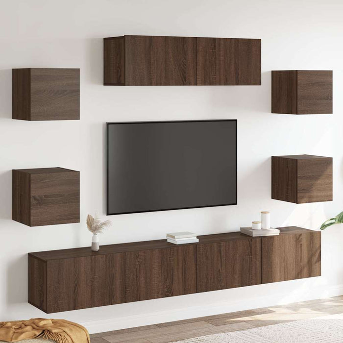 Set comode TV, 7 piese, stejar maro, lemn compozit WALTI