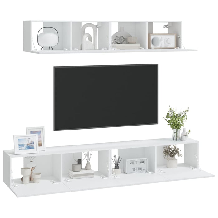 Set dulap TV, 4 piese, alb, lemn prelucrat - WALTI WALTI