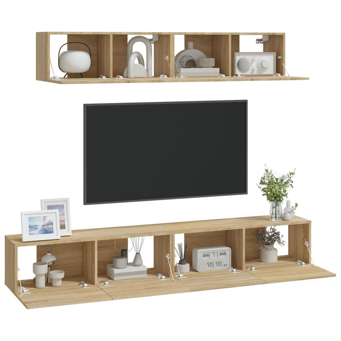 Set dulap TV, 4 piese, stejar sonoma, lemn prelucrat - WALTI WALTI
