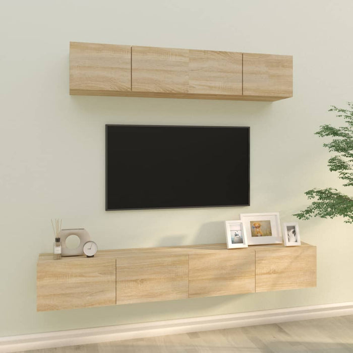 Set dulap TV, 4 piese, stejar sonoma, lemn prelucrat - WALTI WALTI