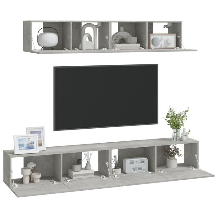 Set dulap TV, 4 piese, gri beton, lemn prelucrat - WALTI WALTI