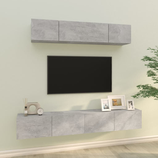 Set dulap TV, 4 piese, gri beton, lemn prelucrat - WALTI WALTI