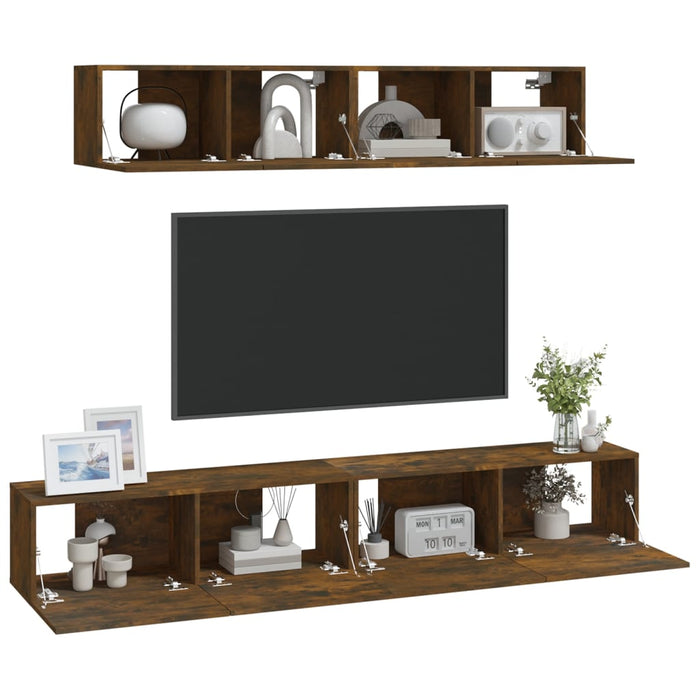 Set dulapuri TV, 4 piese, stejar fumuriu, lemn prelucrat WALTI