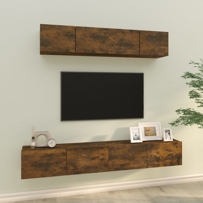 Set dulapuri TV, 4 piese, stejar fumuriu, lemn prelucrat WALTI